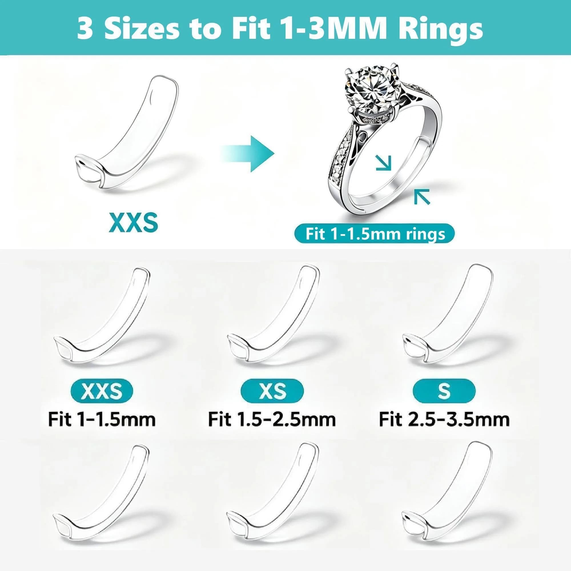 Feramox Invisible Ring Size Adjuster Set - 6 Pieces for 1mm-3mm Bands, Transparent TPU Silicone - view 2