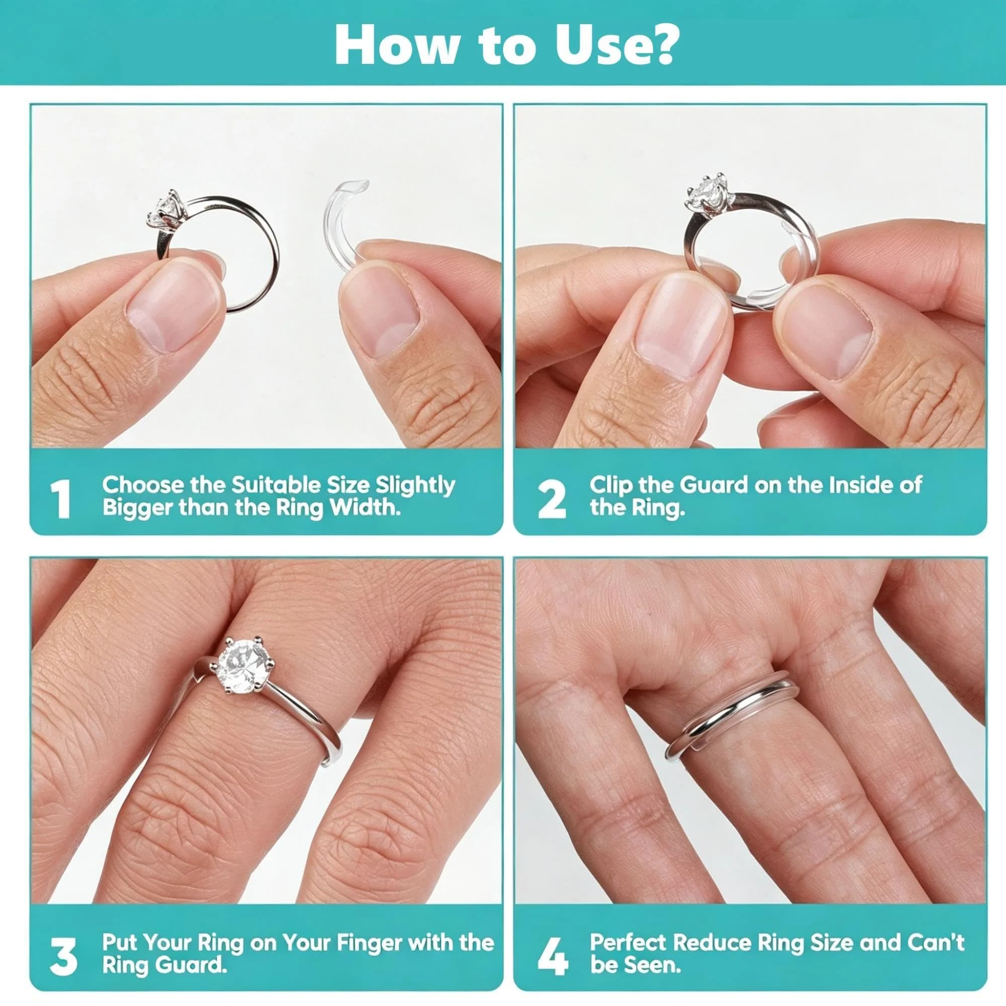 Feramox Invisible Ring Size Adjuster Set - 6 Pieces for 1mm-3mm Bands, Transparent TPU Silicone - view 3
