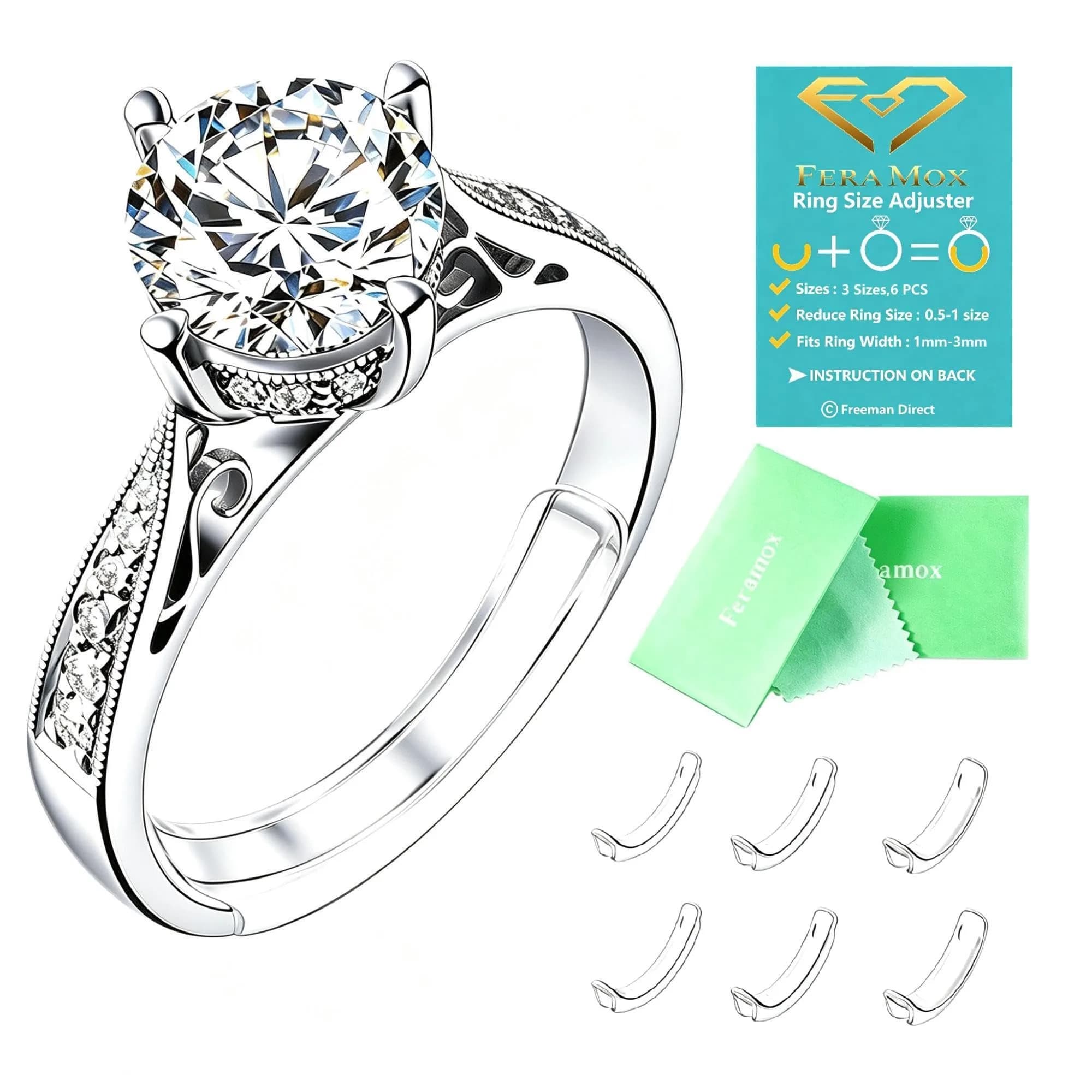 Feramox Invisible Ring Size Adjuster Set | 8 Sizes Fit 1mm-10mm Bands, Transparent TPU Silicone — (2)-6pcs,1-3mm