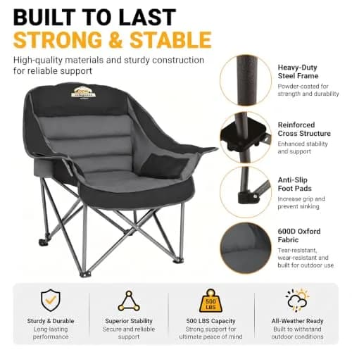 Colegence Oversized Camping Chair for Adults, Padded Lawn Chair 2 Pack | Supports 500 lbs, Weather-Resistant, Heavy Duty Comfort thumbnail 5