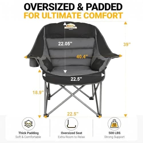 Colegence Oversized Camping Chair for Adults, Padded Lawn Chair 2 Pack | Supports 500 lbs, Weather-Resistant, Heavy Duty Comfort thumbnail 3