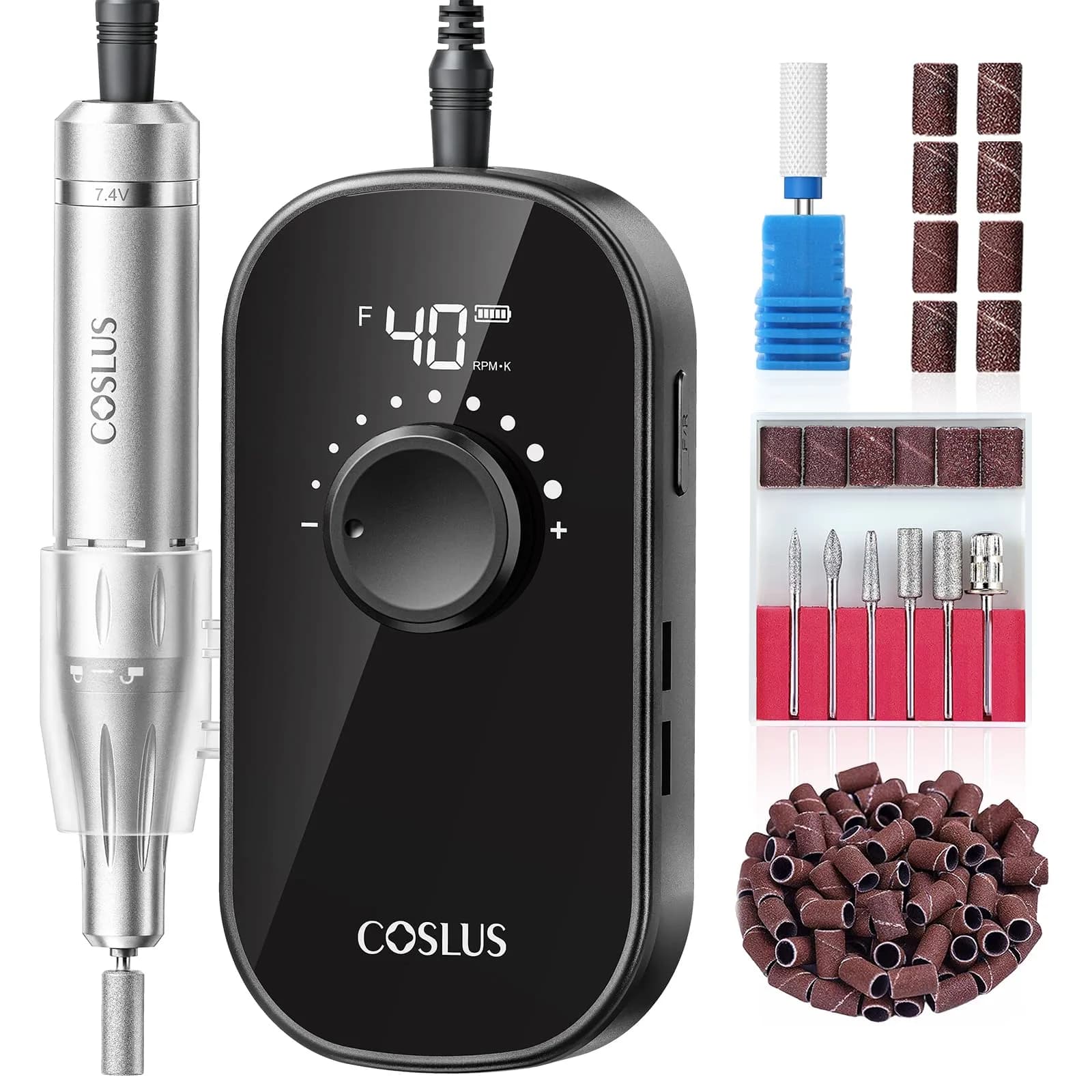 COSLUS Professional Rechargeable Electric Nail Drill with Smart LED Display, 40,000 RPM — Black