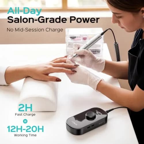 COSLUS E51 Professional Nail Drill Portable Electric Nail File with 40,000 RPM Motor & 12-Hour Battery | Rechargeable & Cordless for Salon & Home Use thumbnail 6