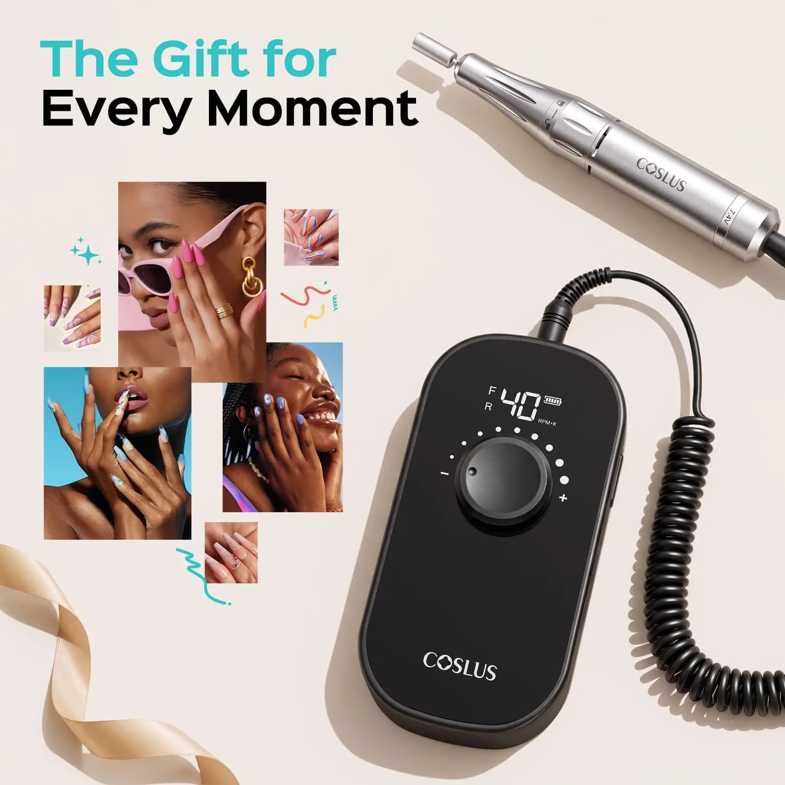 COSLUS E51 Professional Nail Drill Portable Electric Nail File with 40,000 RPM Motor & 12-Hour Battery | Rechargeable & Cordless for Salon & Home Use - view 9
