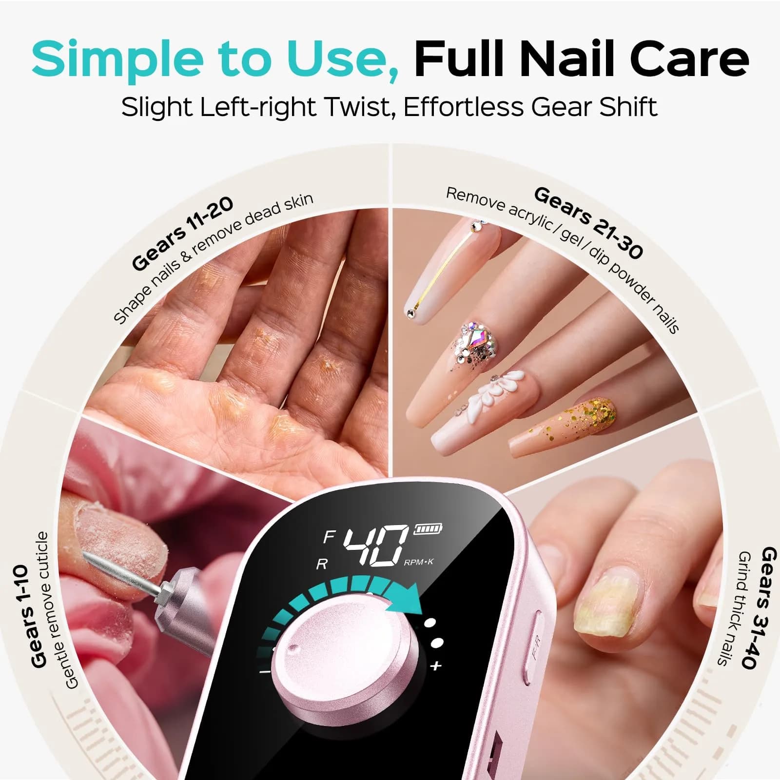 COSLUS E51 Professional Nail Drill Portable Electric Nail File 1.24 lb (0.56 kg) | 40,000 RPM with 40-Speed Control - view 5