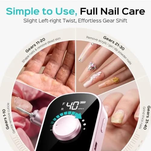 COSLUS E51 Professional Nail Drill Portable Electric Nail File 1.24 lb (0.56 kg) | 40,000 RPM with 40-Speed Control thumbnail 5