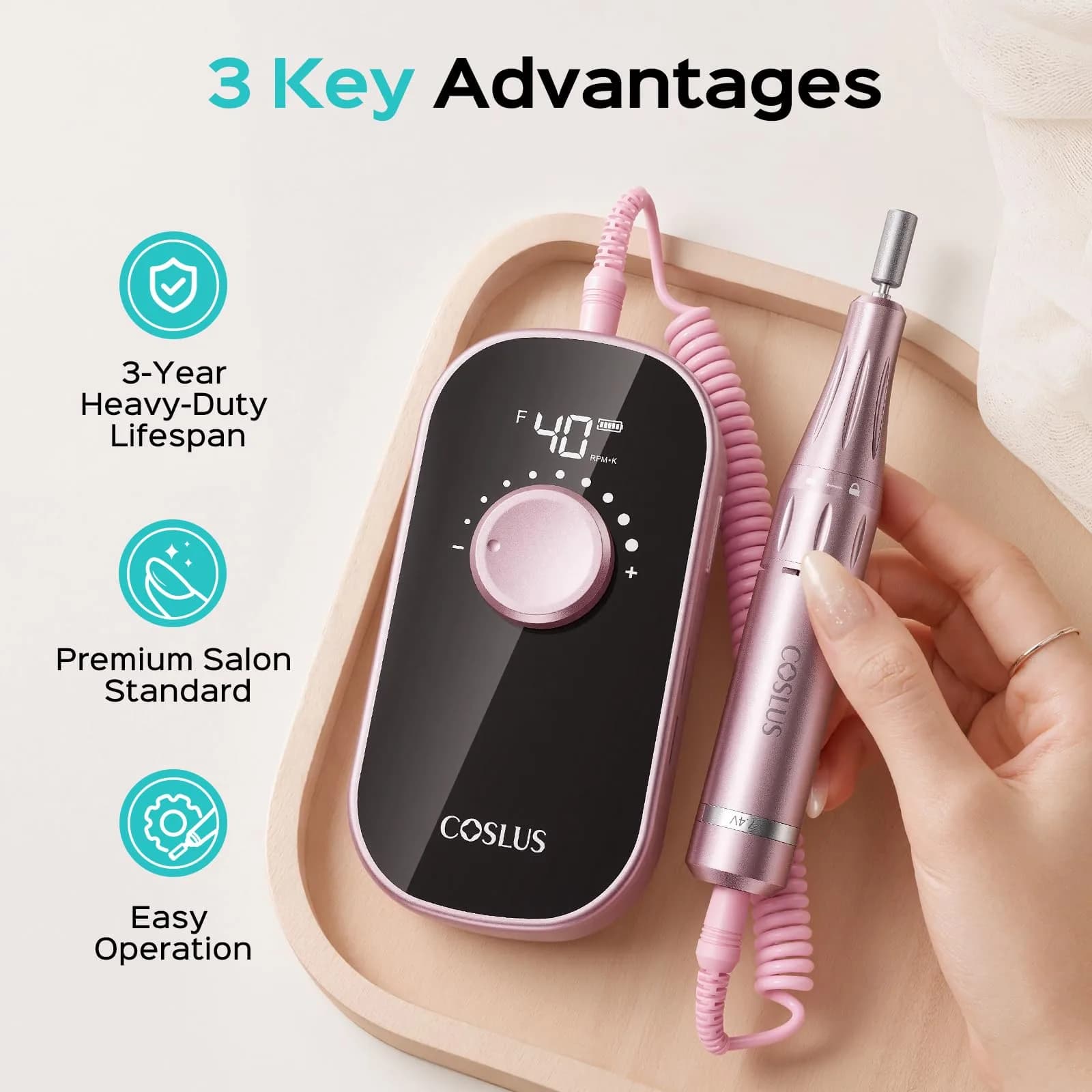 COSLUS E51 Professional Nail Drill Portable Electric Nail File 1.24 lb (0.56 kg) | 40,000 RPM with 40-Speed Control - view 2