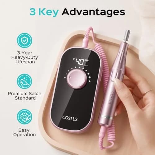 COSLUS E51 Professional Nail Drill Portable Electric Nail File 1.24 lb (0.56 kg) | 40,000 RPM with 40-Speed Control thumbnail 2