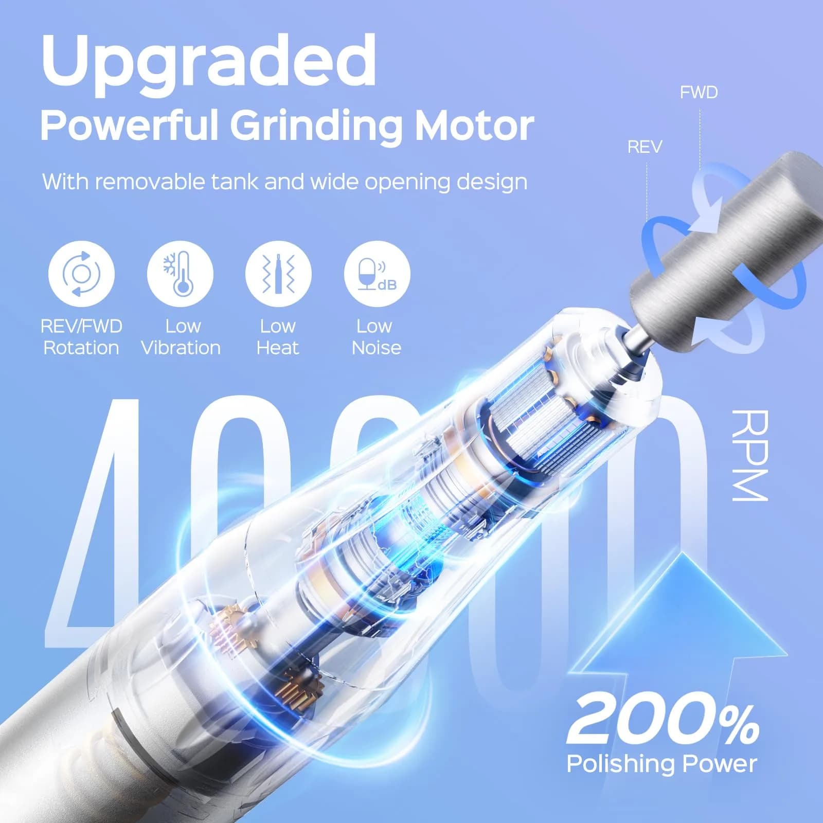 COSLUS Professional Rechargeable Electric Nail Drill with Smart LED Display, 40,000 RPM - view 3