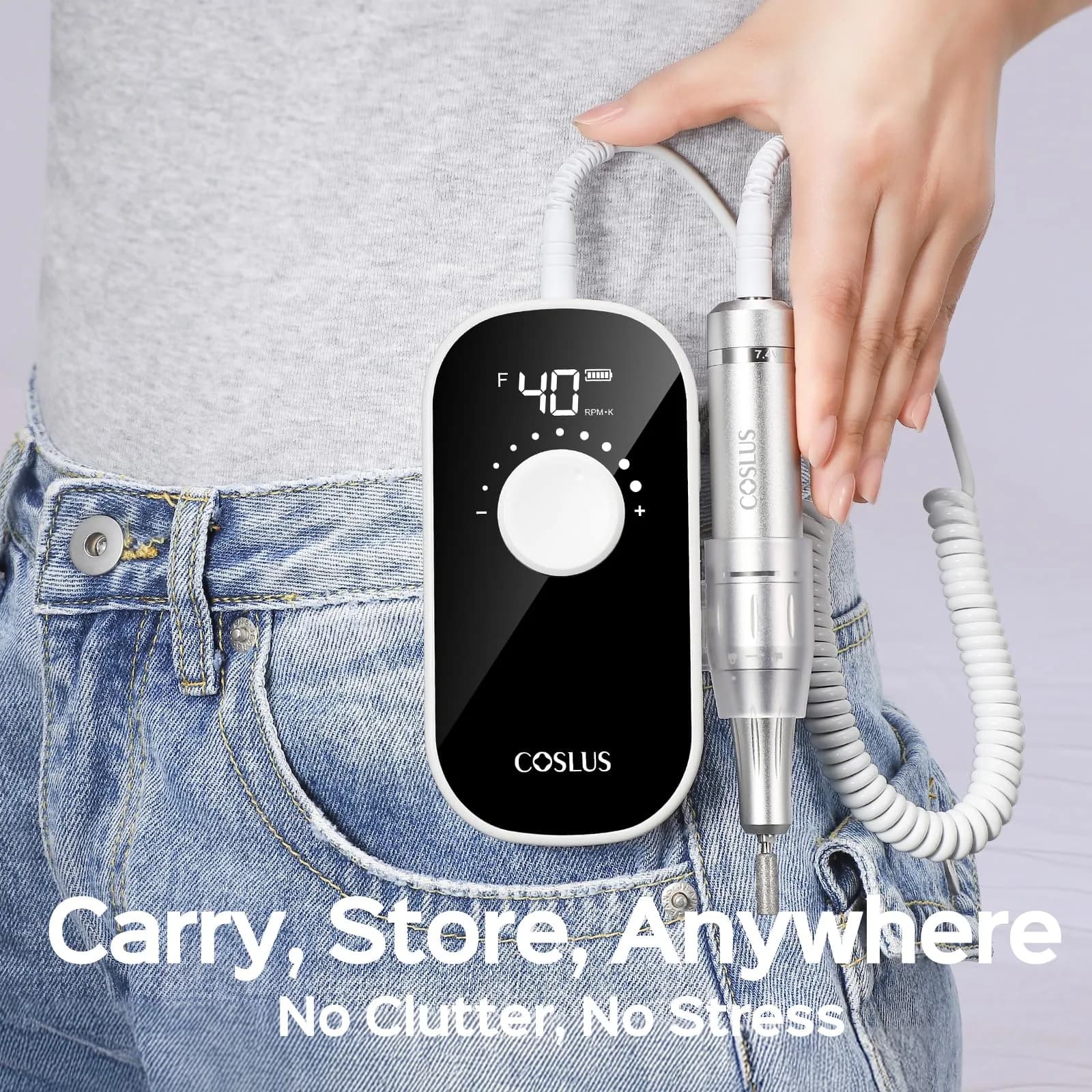 COSLUS Professional Rechargeable Electric Nail Drill with Smart LED Display, 40,000 RPM - view 5