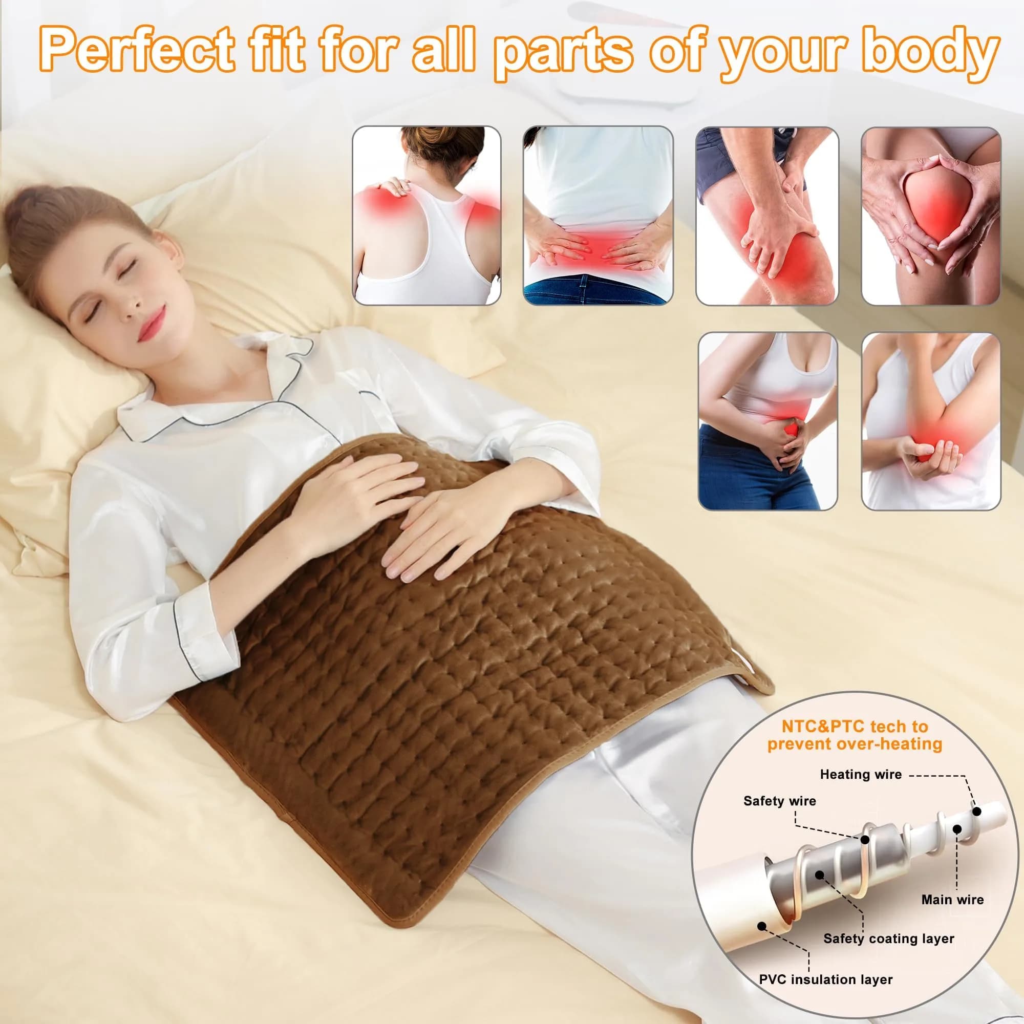 Deepsoon Brown Electric Heating Pad 24x20 Inch | Fast Heat & Auto Shut-Off - view 2