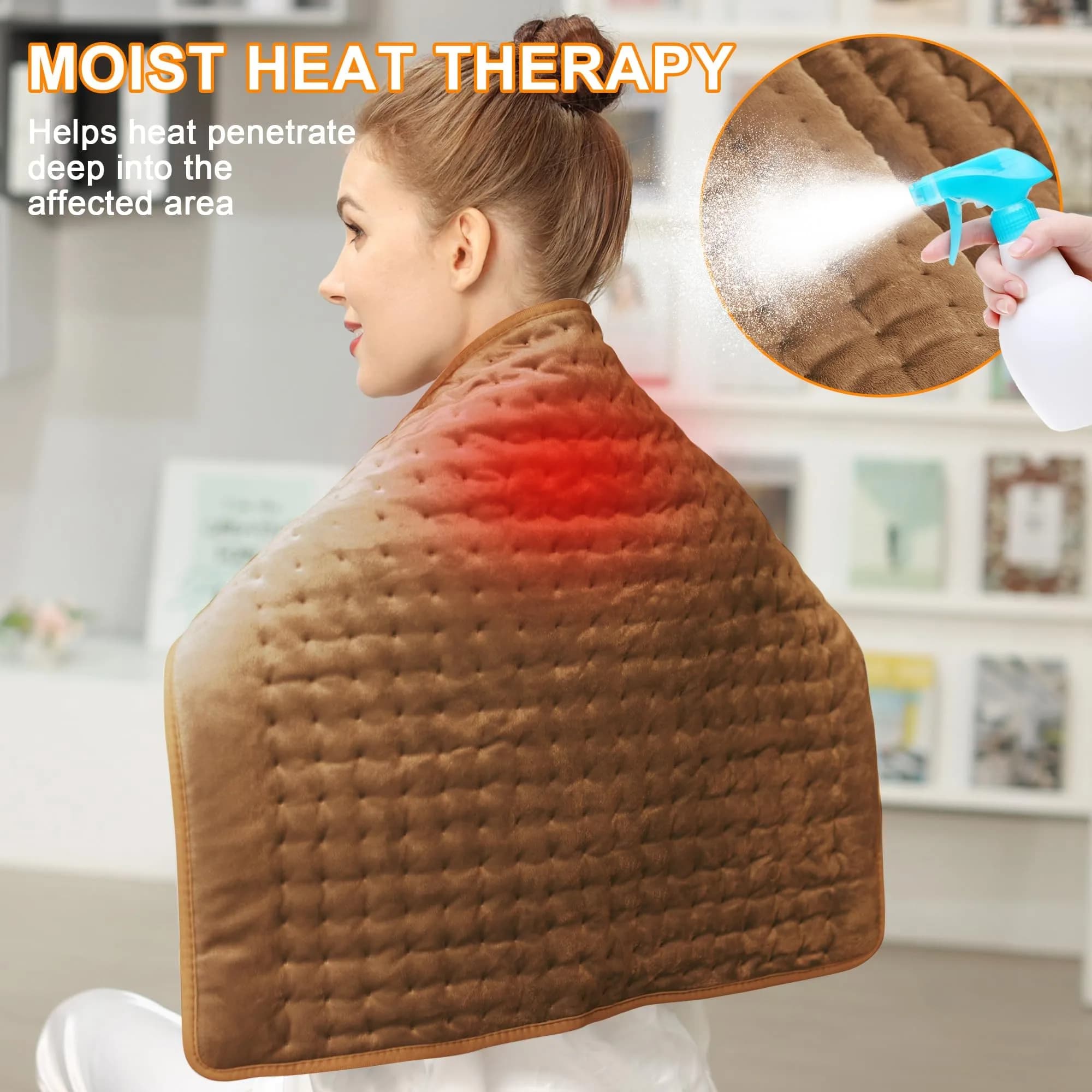 Deepsoon Brown Electric Heating Pad 24x20 Inch | Fast Heat & Auto Shut-Off - view 3