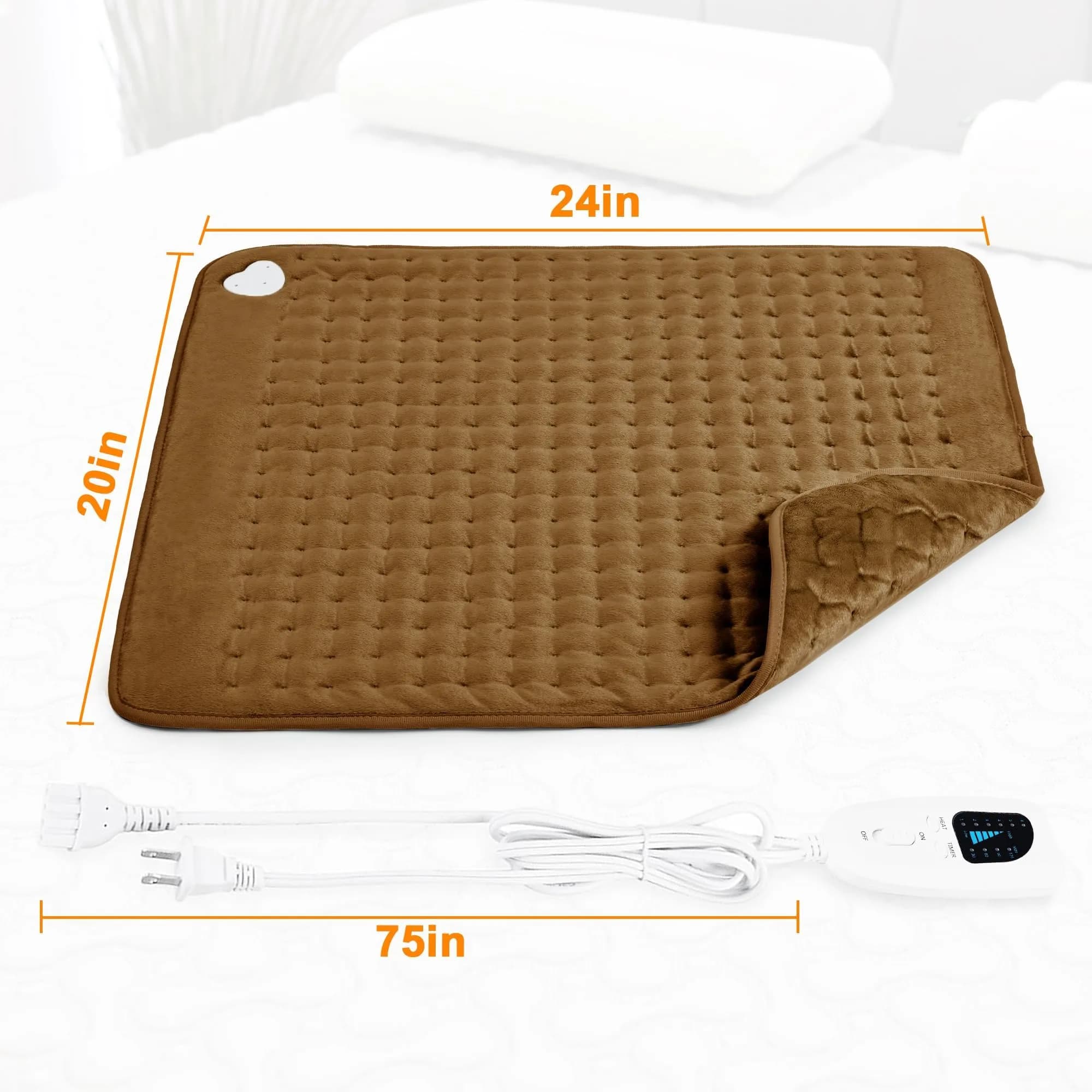 Deepsoon Brown Electric Heating Pad 24x20 Inch | Fast Heat & Auto Shut-Off - view 5