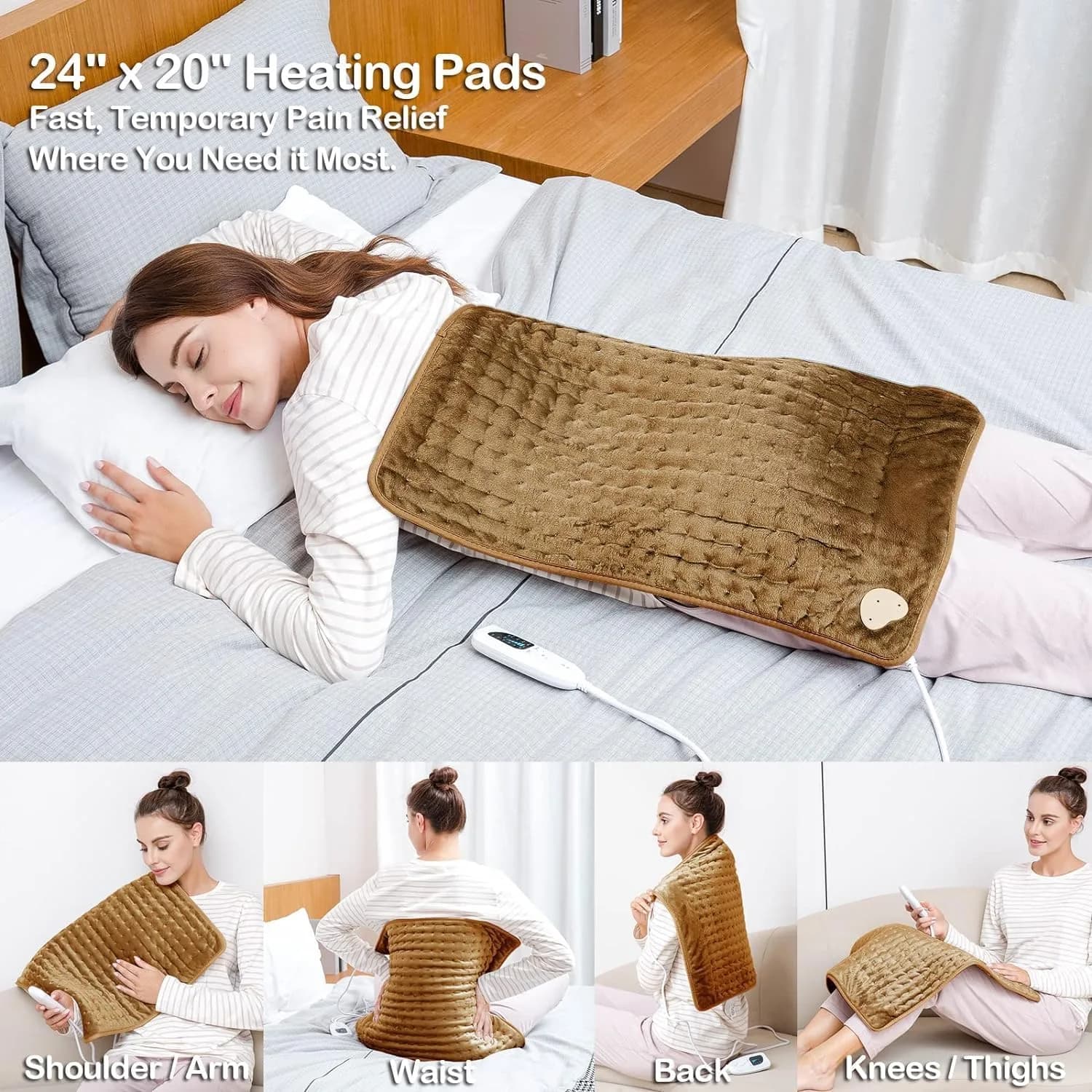 Deepsoon Brown Electric Heating Pad 24x20 Inch | Fast Heat & Auto Shut-Off - view 8