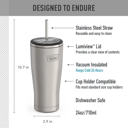 THERMOS ICON SERIES Stainless Steel Cold Tumbler with Straw 24 Ounce Matte Stainless Steel | Pack of 4 thumbnail 2