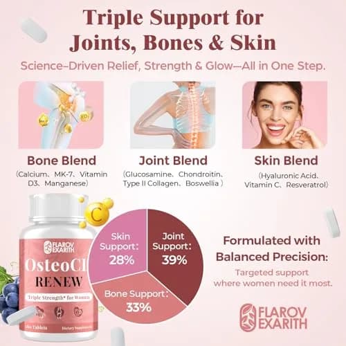 Flarovexarith OsteoCII Renew Triple Strength Joint Supplement for Women 180 Tablets | Collagen, Glucosamine, Chondroitin, Calcium, Vitamin D3 thumbnail 4
