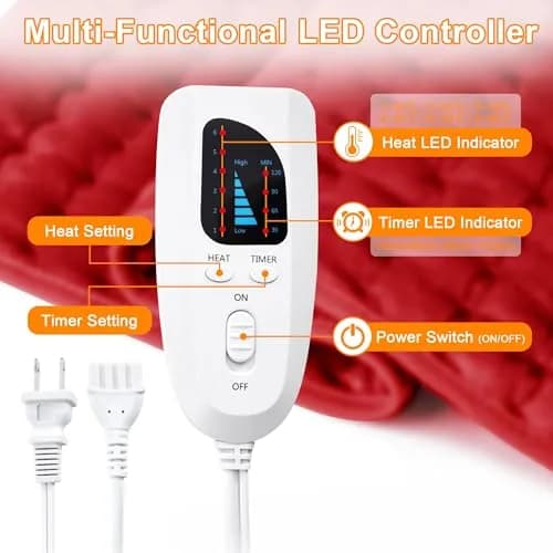 Deepsoon Electric Heating Pad 20x24 Inch Red | Soft Flannel, 6 Heat Settings, 2-Hour Auto Shut-Off thumbnail 5