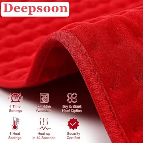 Deepsoon Electric Heating Pad 20x24 Inch Red | Soft Flannel, 6 Heat Settings, 2-Hour Auto Shut-Off thumbnail 7