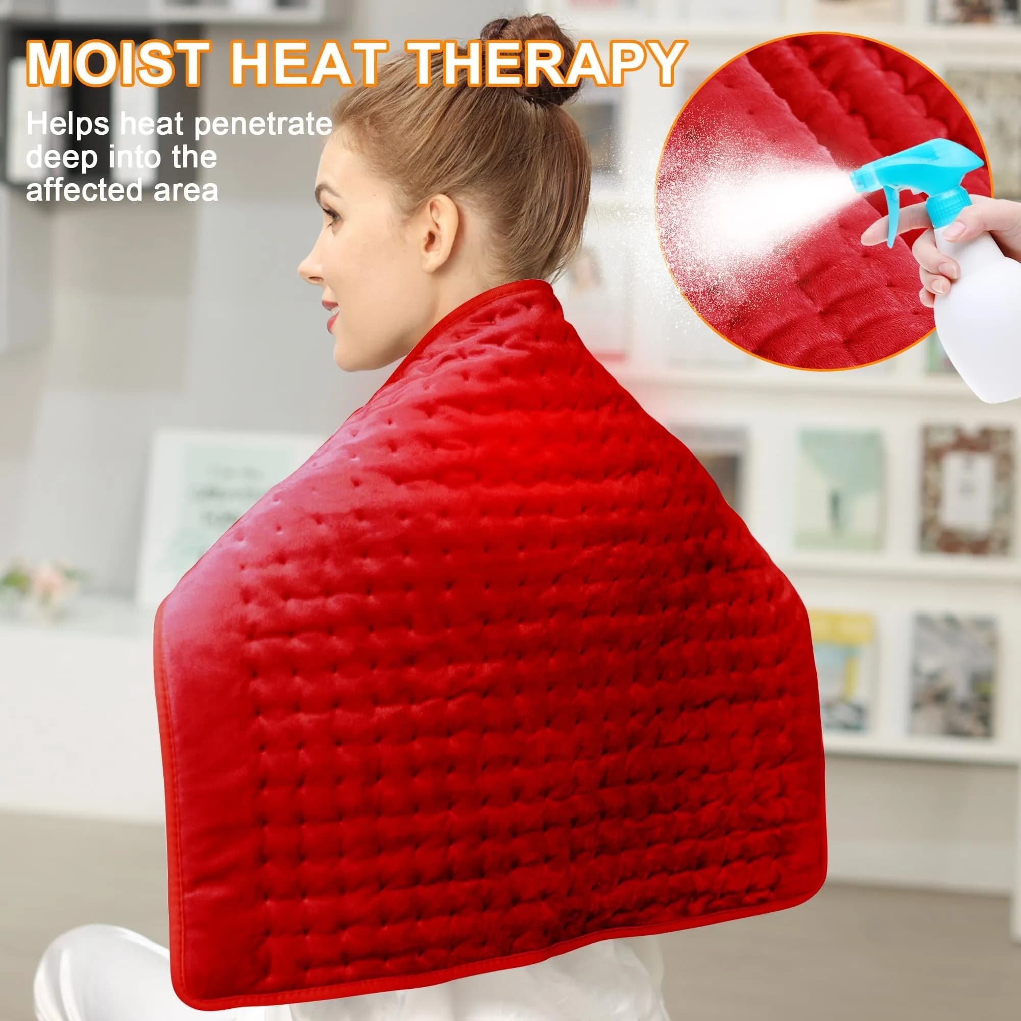 Deepsoon Red Electric Heating Pad for Back, Neck, Abdomen, Legs (24x20 Inch) | Fast Heat & Auto Shut Off - view 3