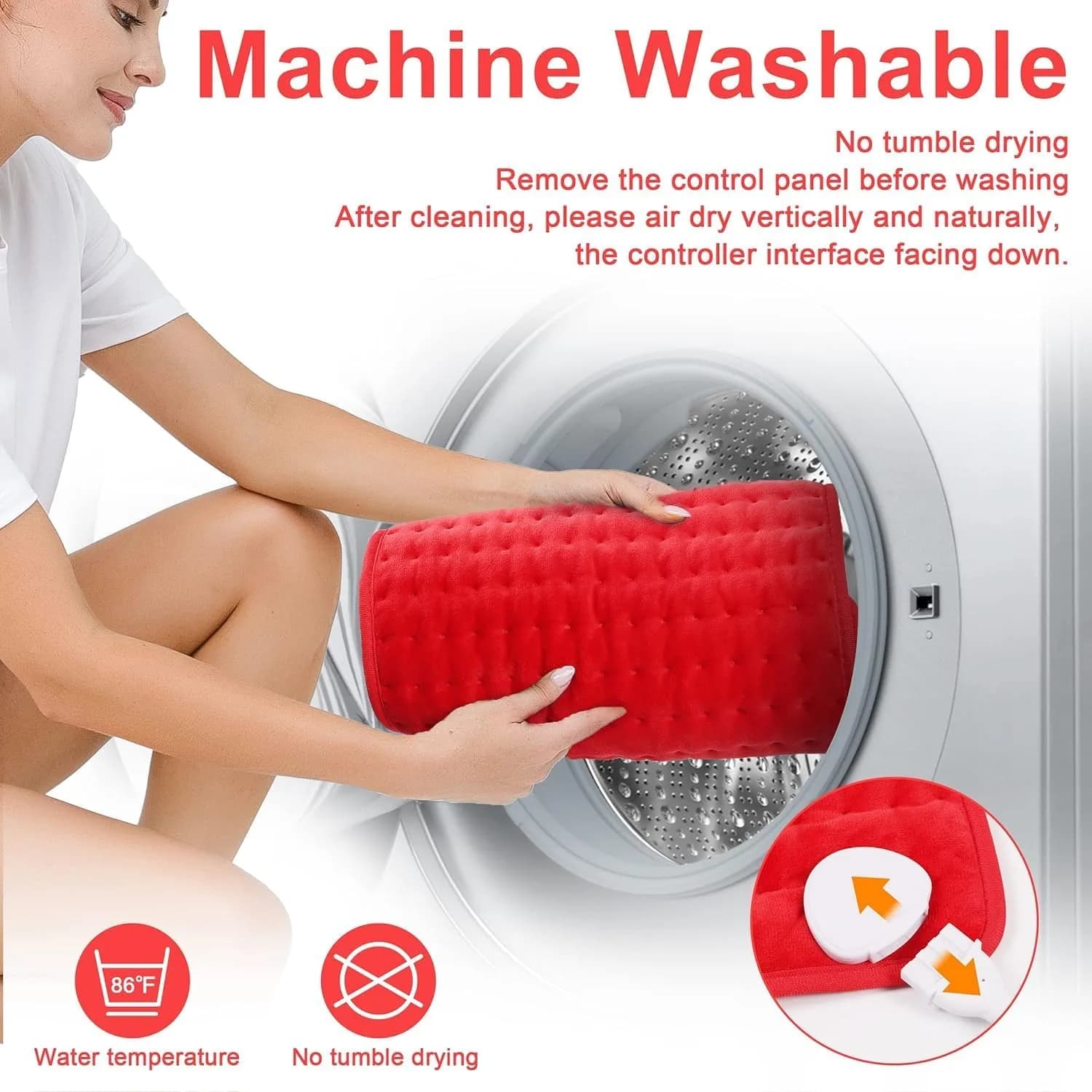 Deepsoon Red Electric Heating Pad for Back, Neck, Abdomen, Legs (24x20 Inch) | Fast Heat & Auto Shut Off - view 4