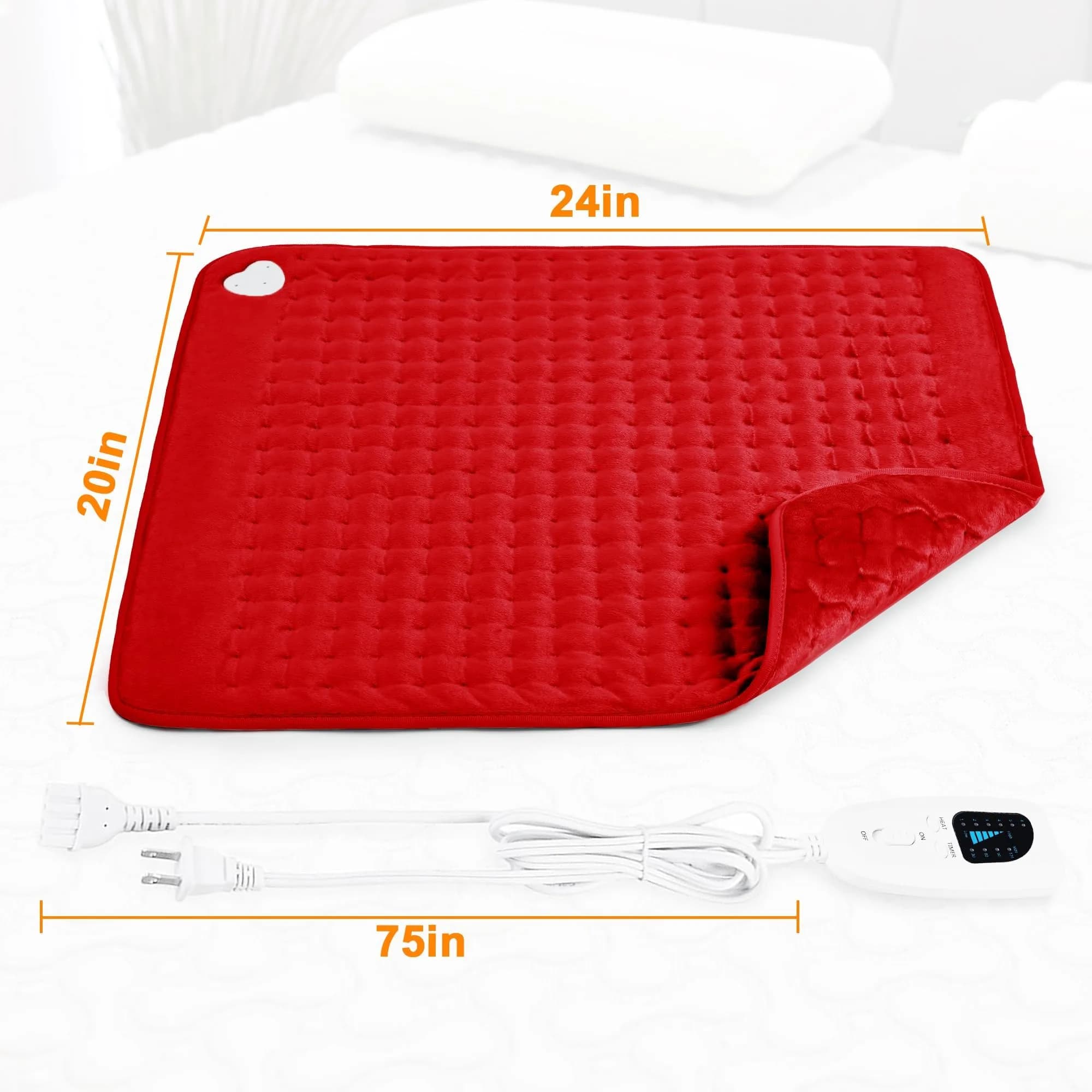 Deepsoon Red Electric Heating Pad for Back, Neck, Abdomen, Legs (24x20 Inch) | Fast Heat & Auto Shut Off - view 6