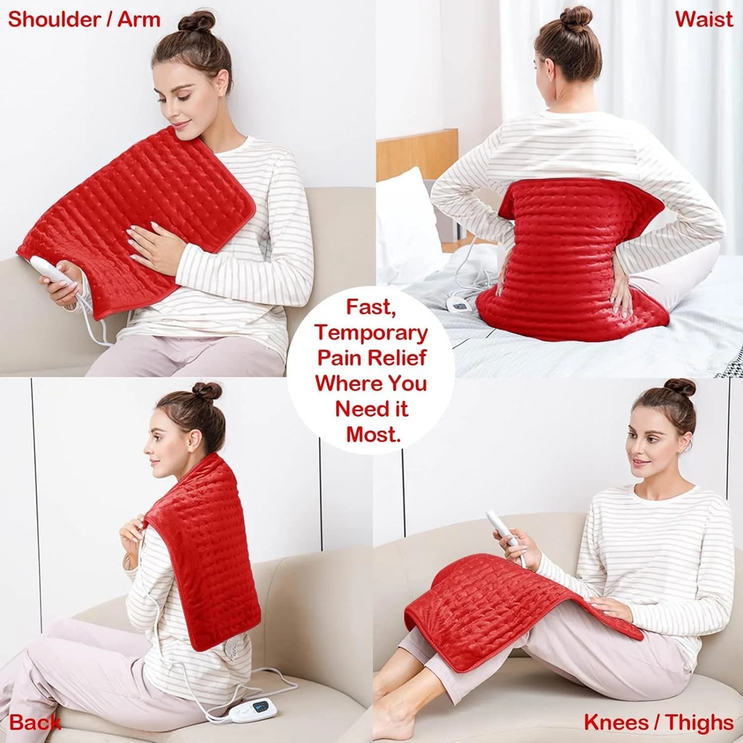 Deepsoon Red Electric Heating Pad for Back, Neck, Abdomen, Legs (24x20 Inch) | Fast Heat & Auto Shut Off - view 9
