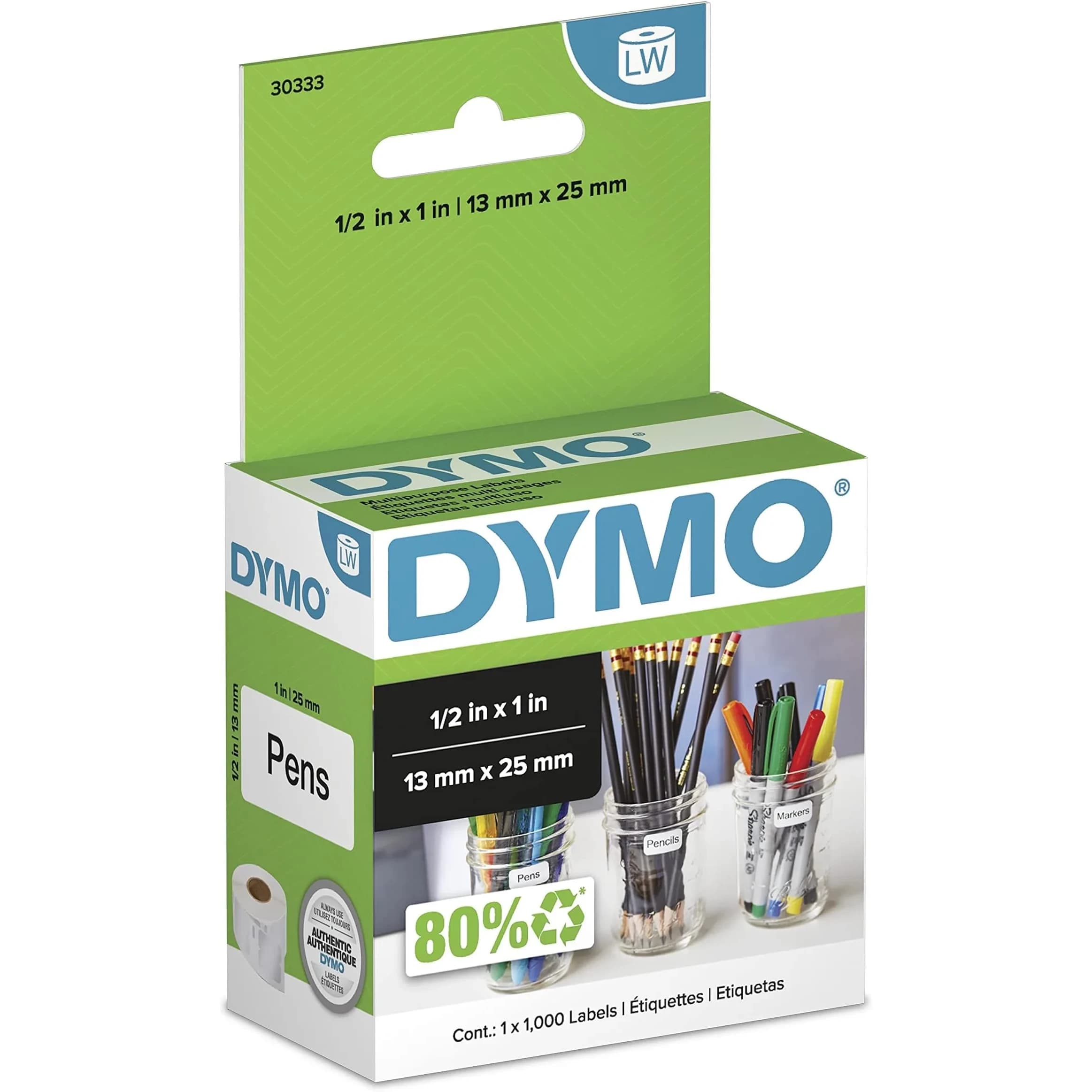 DYMO Multi-Purpose Labels White Extra Small 1.27cm x 2.54cm (1/2" x 1") | Direct Thermal Printing — 1/2" x 1"