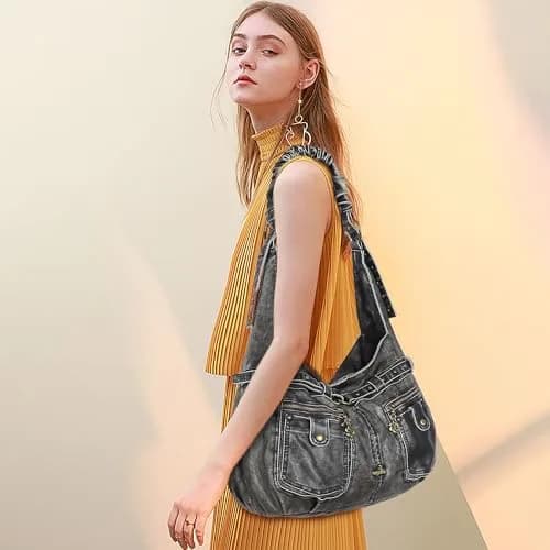 Angel Kiss Large Vegan Leather Hobo Shoulder Bag | Vintage Studded Design, 18" x 6" x 11" thumbnail 2