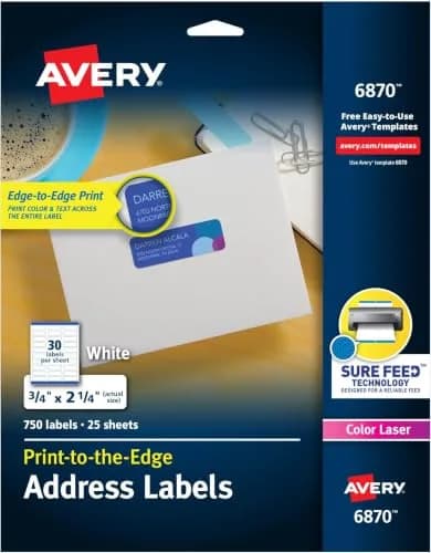 Avery Printable Address Labels 0.75" x 2.25" Matte White 750 Labels (Pack of 5) | Sure Feed Technology thumbnail 1