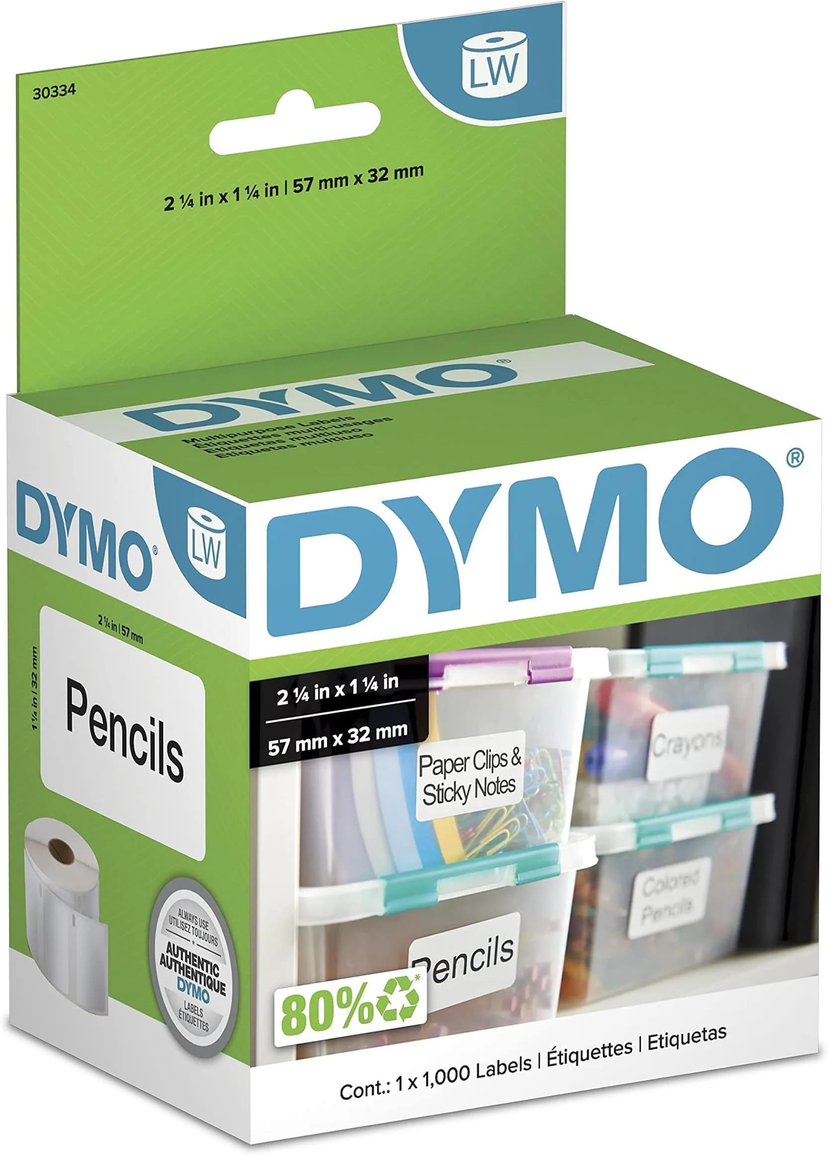 DYMO Multi-Purpose Labels 1-1/4" x 2-1/4" (32mm x 57mm) Pack of 10 Rolls (10,000 Labels Total) | Direct Thermal Printing for LabelWriter Printers - main product image