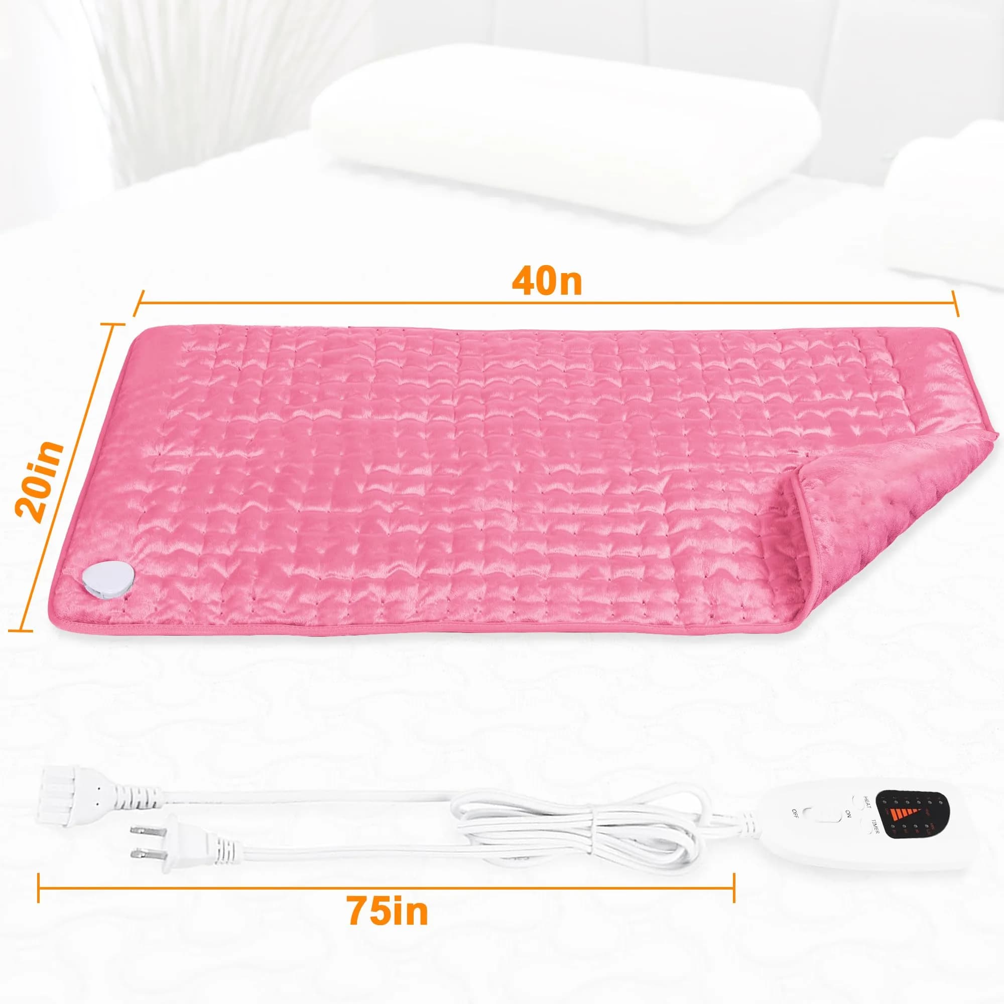 Deepsoon Electric Heating Pad for Back, Neck, Abdomen, Legs (40x20 Inch, Baby Pink) | Fast Heat & Auto Shut Off - view 5