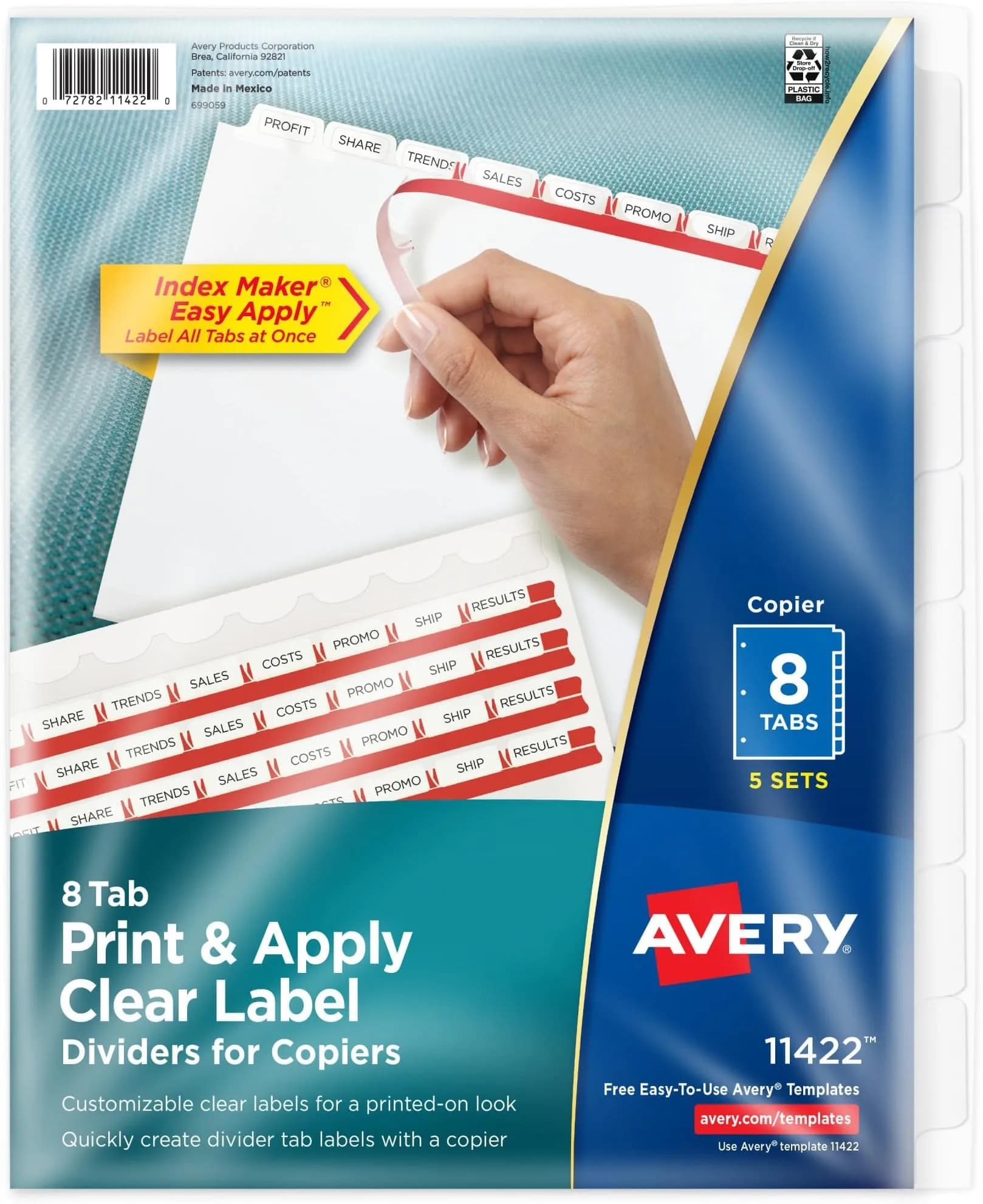 Avery Index Maker Clear Label Dividers, 8-Tab, White, 5 Sets | Print & Apply Labels for 3-Ring Binders — Multi