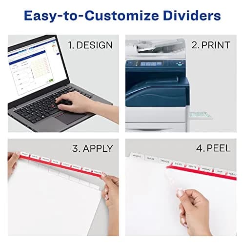 Avery 8 Tab Dividers for 3 Ring Binder, Easy Print & Apply Clear Label Strip, 5 Sets (Pack of 10) | Customizable White Tabs for Copiers thumbnail 3