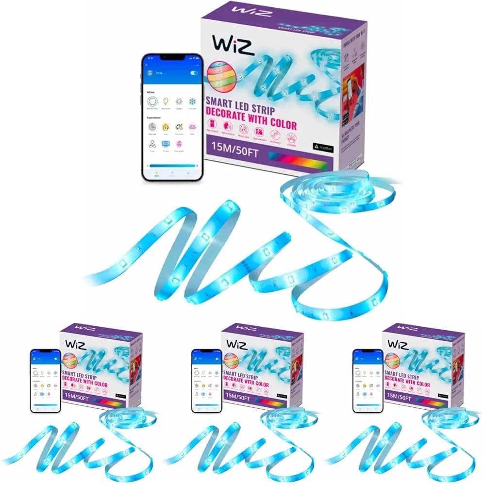 WiZ Connected Smart LED Light Strip 15.24m (50ft) | Full Color RGB, App & Voice Control, Sunset/Sunrise Automation — RGB (Red, Green, Blue)