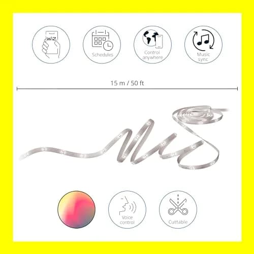 WiZ Connected Smart LED Light Strip 15m (50ft) Pack of 4 | Full Color RGB, Voice Control, App Automation thumbnail 7