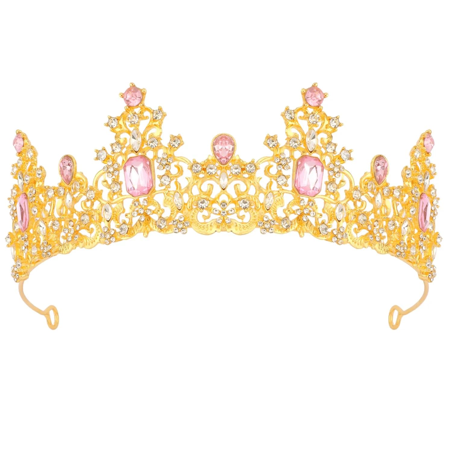 Didder Jewelry Tiara Crown 6.8in Diameter | Elegant Princess Headpiece for Women & Girls — Pink and Gold