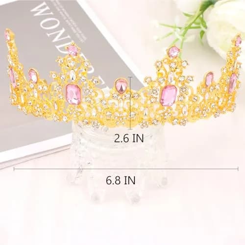 Didder Pink Gold Princess Crown Birthday Tiara for Women & Girls | Adjustable Renaissance Style Accessory thumbnail 7