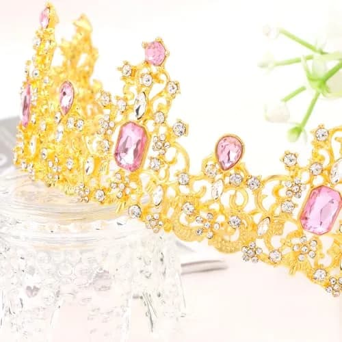 Didder Pink Gold Princess Crown Birthday Tiara for Women & Girls | Adjustable Renaissance Style Accessory thumbnail 3