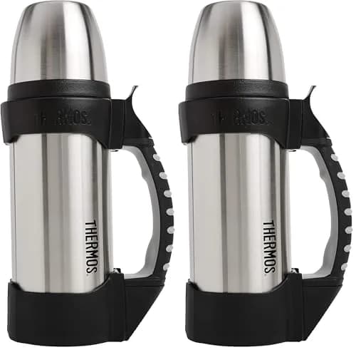 Thermos The Rock Vacuum Insulated 1 Liter Beverage Bottle, Stainless Steel/Black, 1000ml (33.8 Fl Oz) (Pack of 2) | Keeps Drinks Hot for Hours thumbnail 1