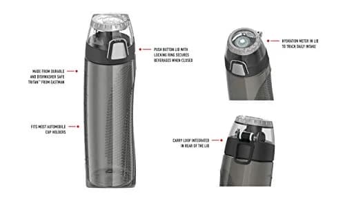 THERMOS Tritan Water Bottle 24-Ounce (710ml) | Hydration Meter | Leak-Proof Lid | Push Button Sipper | Smoke, Pack of 6 thumbnail 7