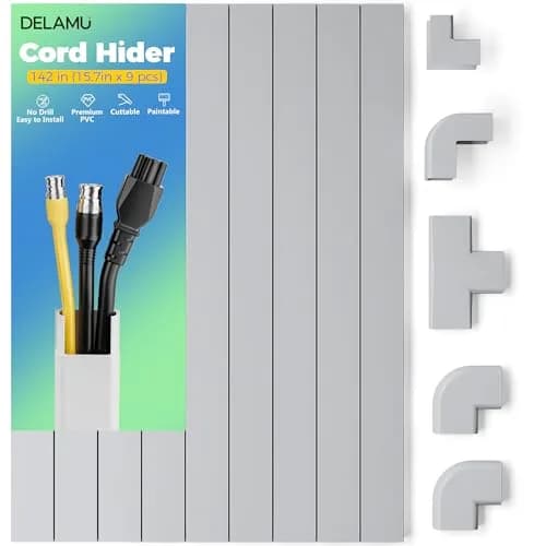 Delamu Grey Cord Hider Cable Raceway 366cm (142in) | UL94 V-0 Rated for Safety thumbnail 1