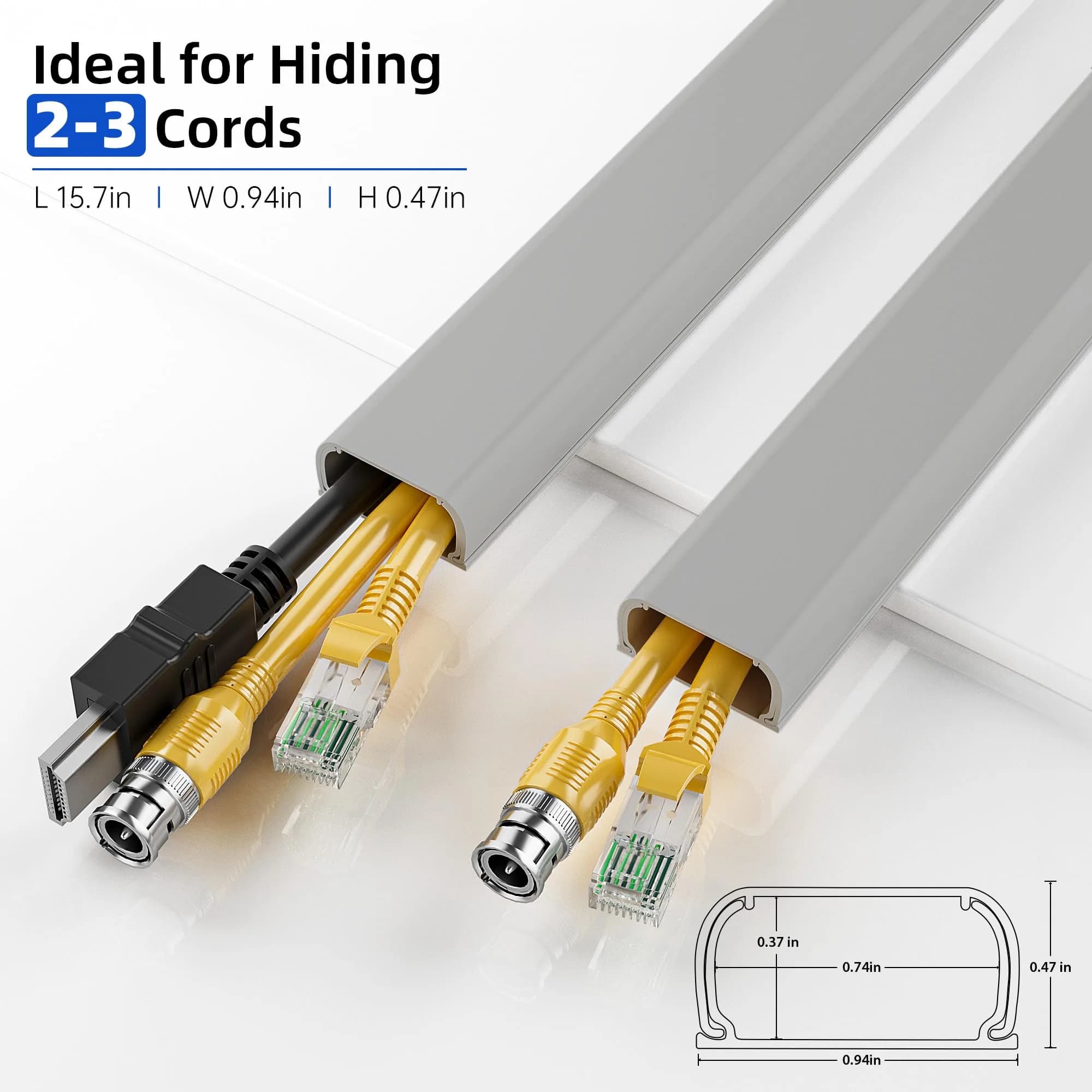 Delamu Grey Cord Hider Cable Raceway 366cm (142in) | UL94 V-0 Rated for Safety - view 2