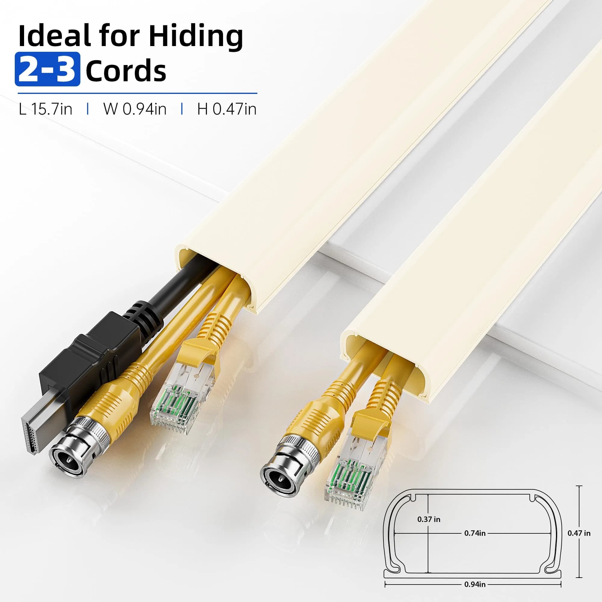 Delamu Beige Mini Cable Wire Hider, 142-inch Length for Single Thin Cord Management - view 2