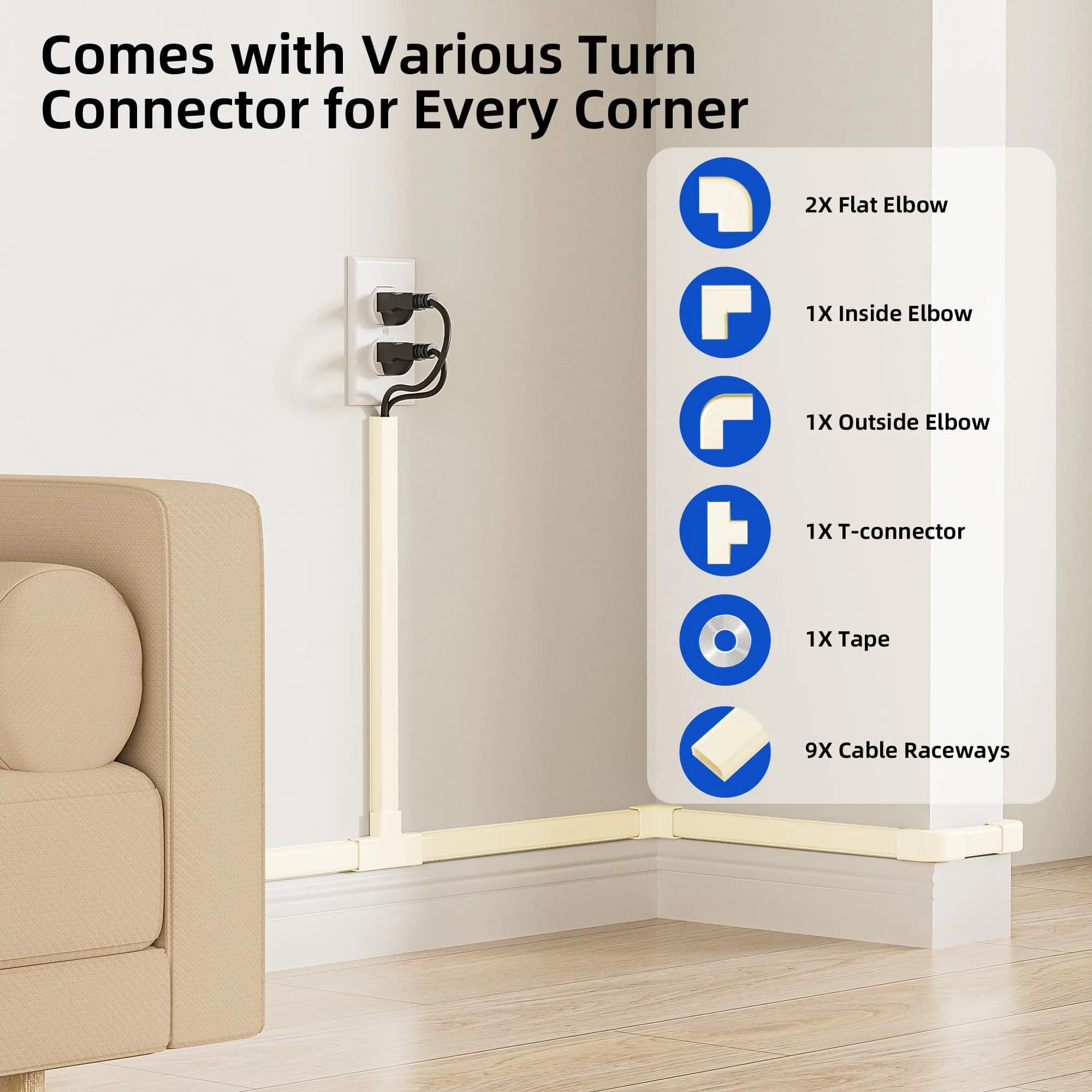 Delamu Beige Mini Cable Wire Hider, 142-inch Length for Single Thin Cord Management - view 3