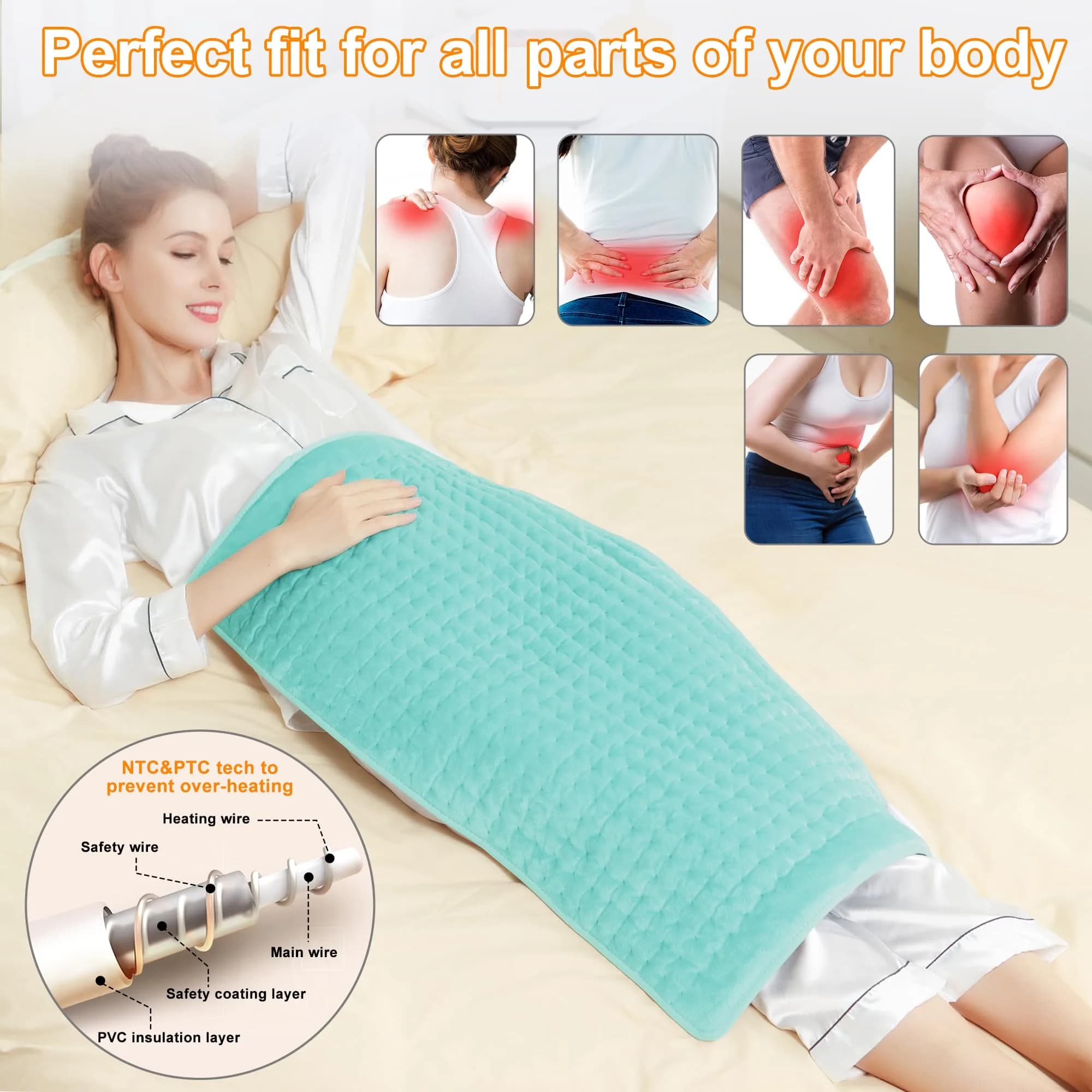 Deepsoon Electric Heating Pad for Back, Neck, Abdomen, Legs (33x17 Inch, Light Green) | Authentic USA Import - view 2