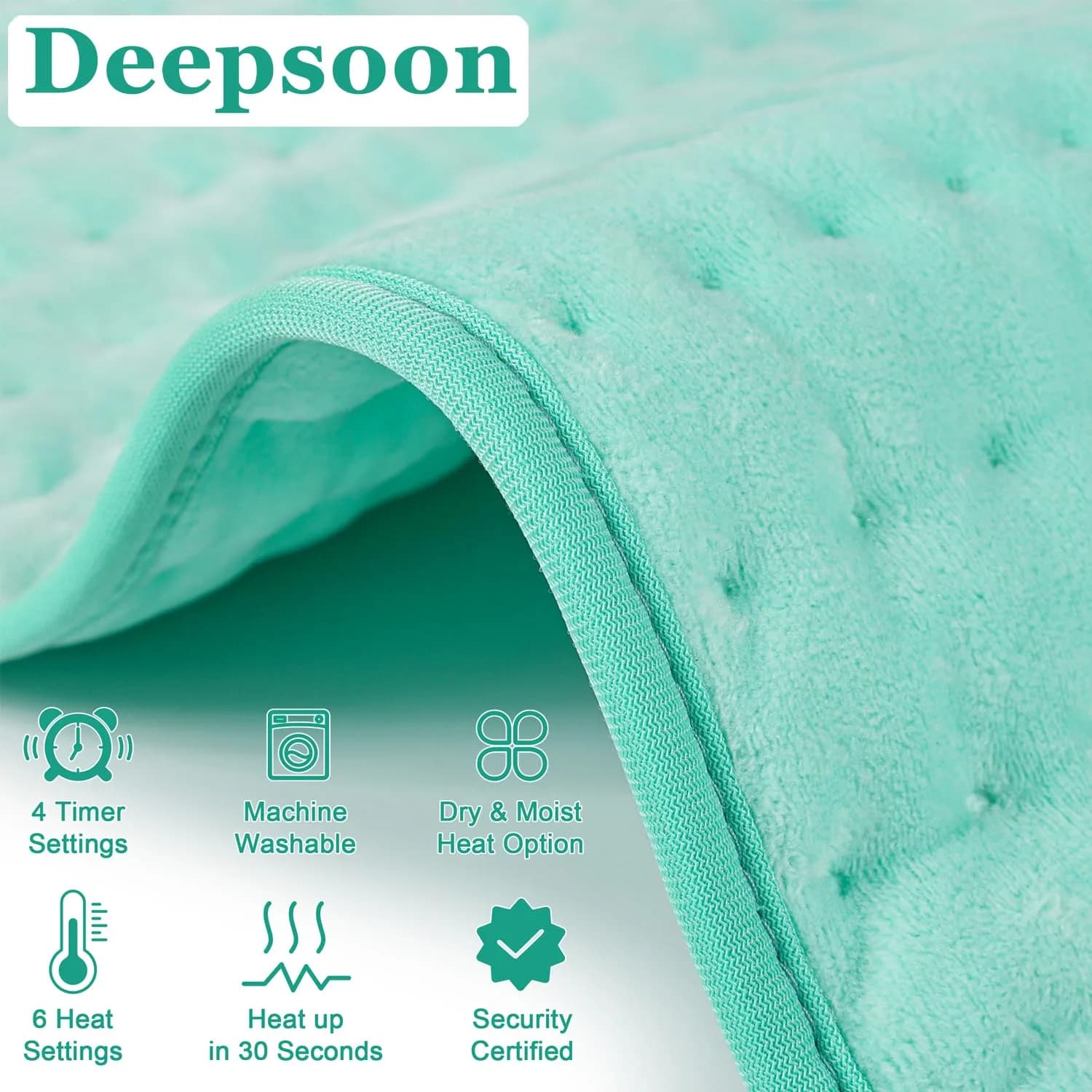 Deepsoon Electric Heating Pad for Back, Neck, Abdomen, Legs (33x17 Inch, Light Green) | Authentic USA Import - view 6