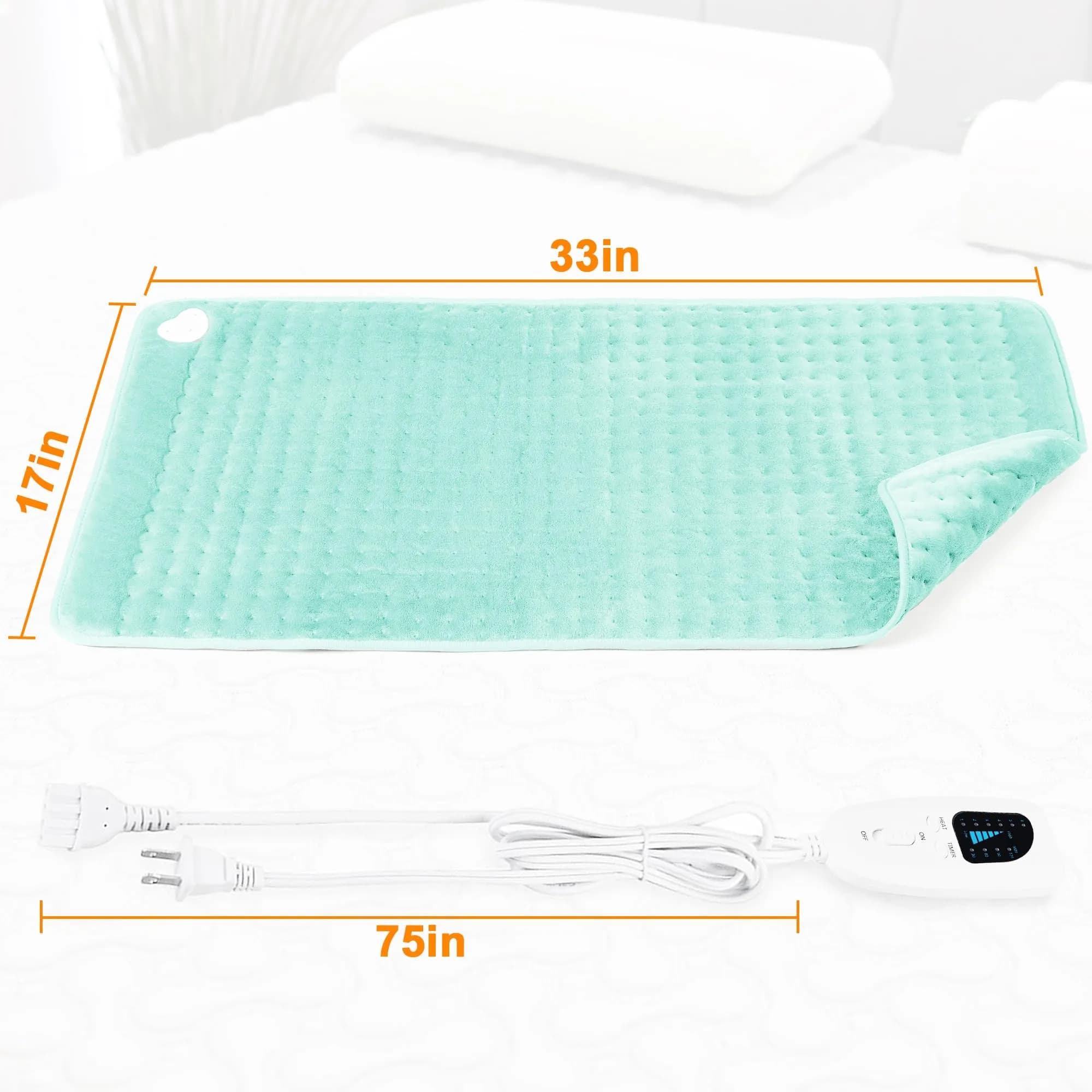 Deepsoon Electric Heating Pad for Back, Neck, Abdomen, Legs (33x17 Inch, Light Green) | Authentic USA Import - view 9