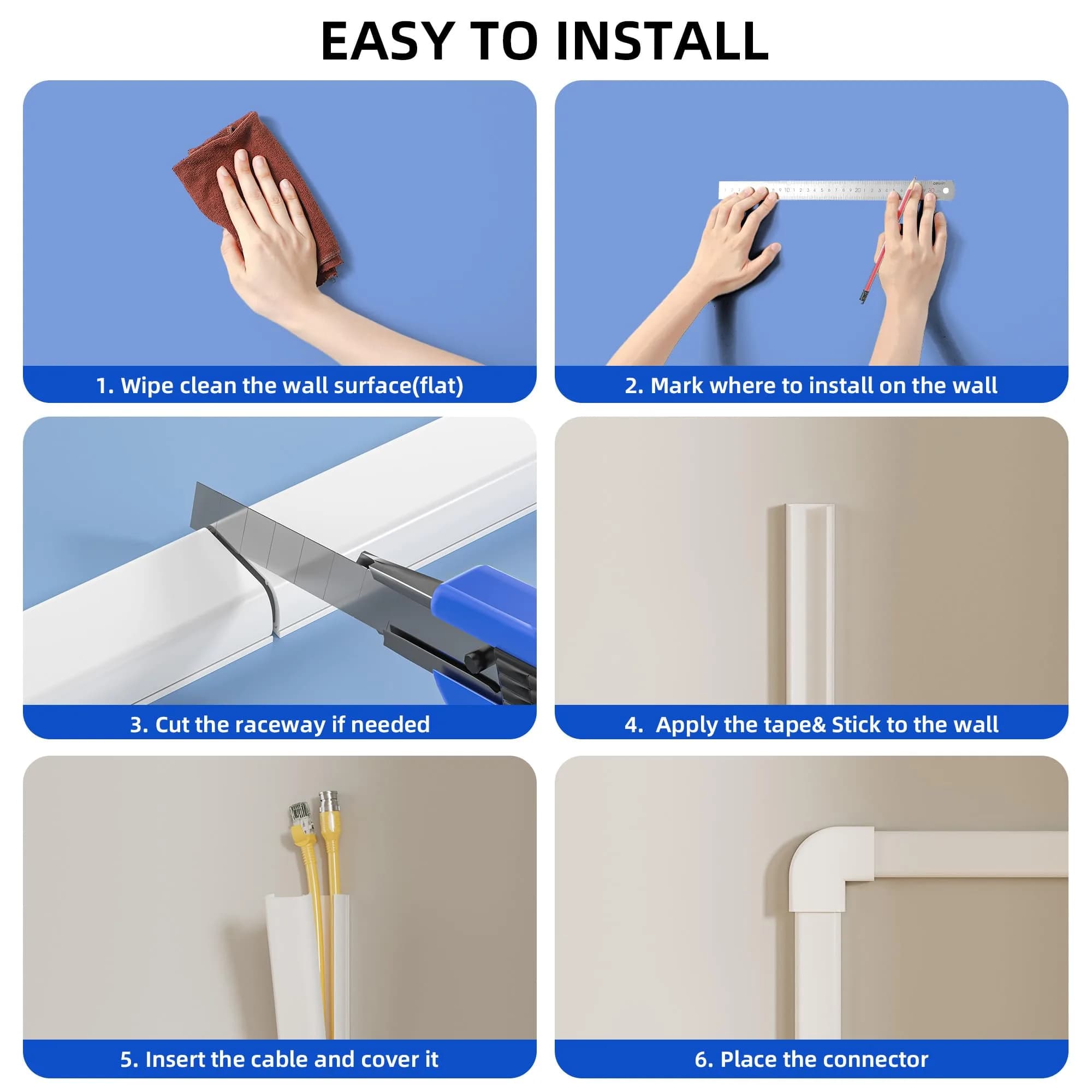 Delamu White Cord Hider Raceway 600cm (236in) | Paintable Cable Management for 2-3 Wires - view 9