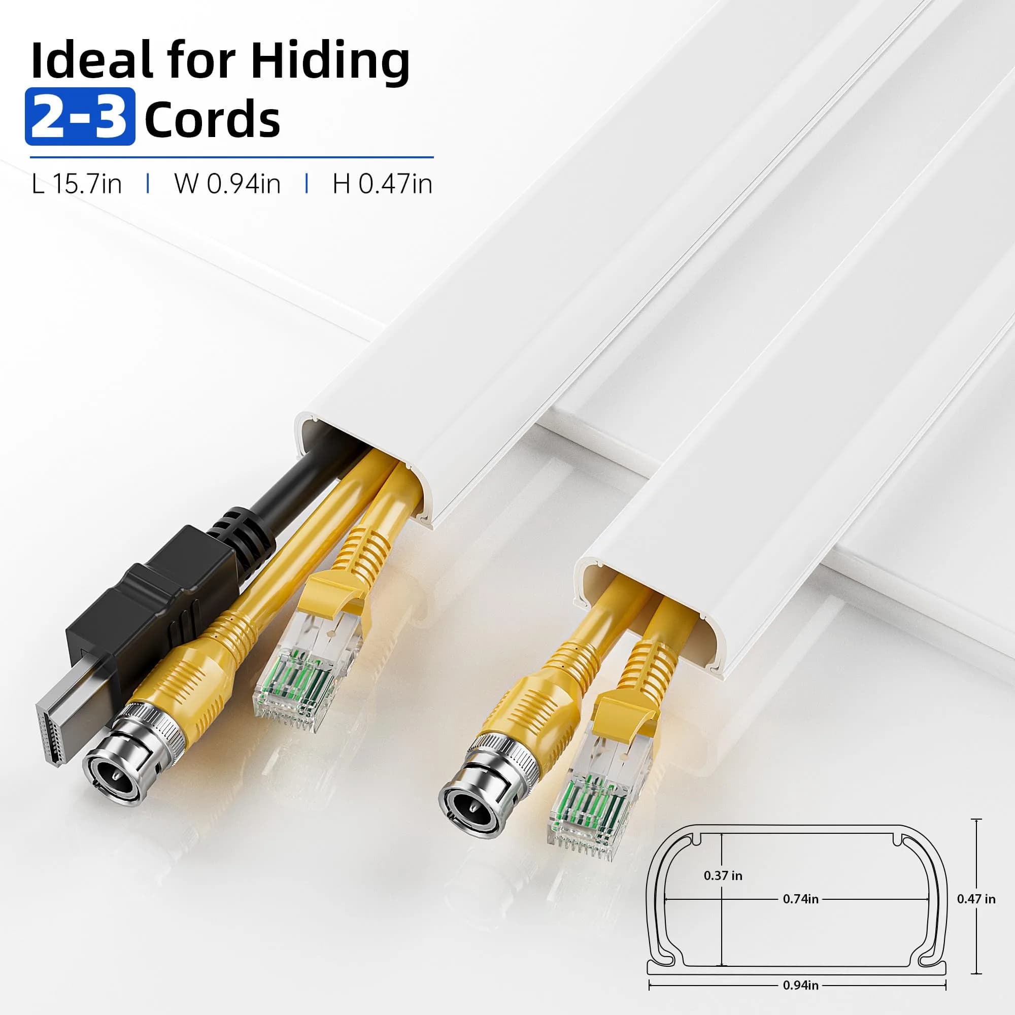 Delamu White Mini Cable Wire Hider, 236 Inch Length, 0.94in Width, 0.47in Height | Conceals Single Thin Cord - view 2