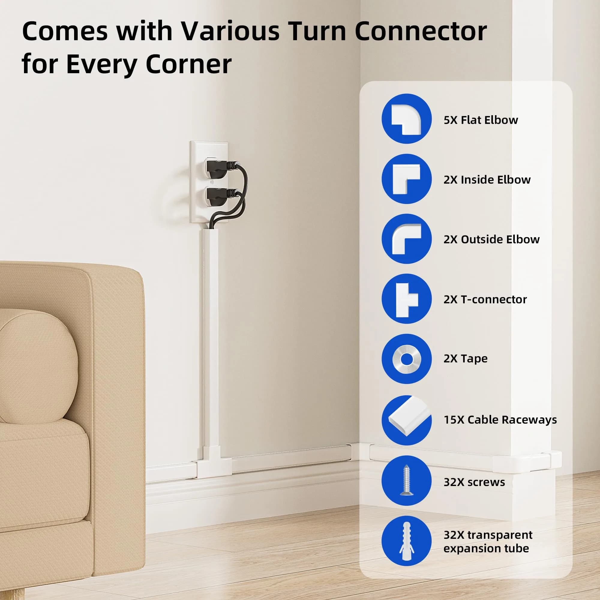 Delamu White Mini Cable Wire Hider, 236 Inch Length, 0.94in Width, 0.47in Height | Conceals Single Thin Cord - view 3